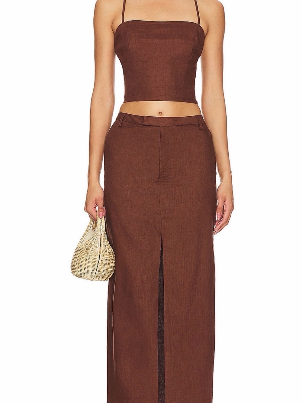 Bardot Chocolate Brown Maxi Skirt with Front Slit